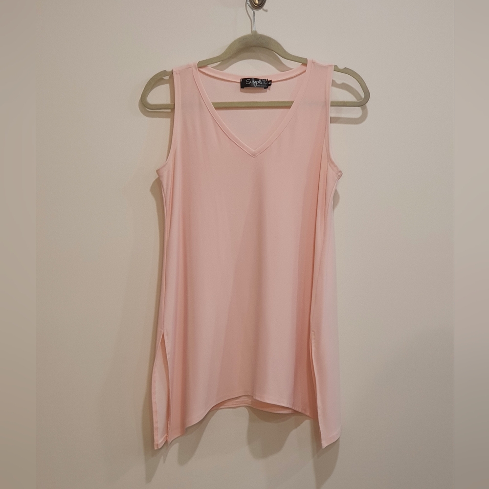 Sympli (made in Canada) sleeveless flowy stretch top, pink, size 8